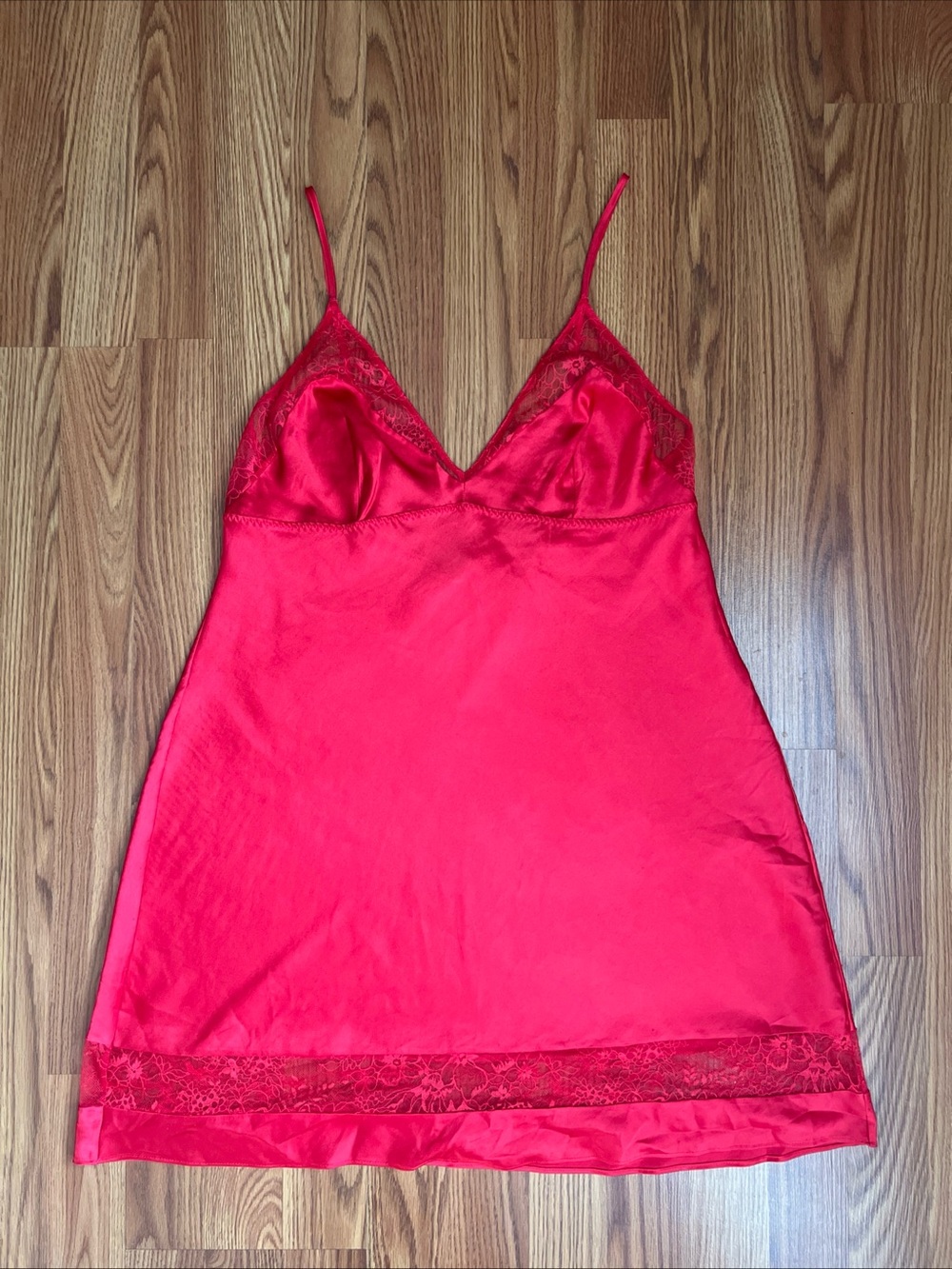 Victoria's Secret Red Satin Lace-Trim Slip